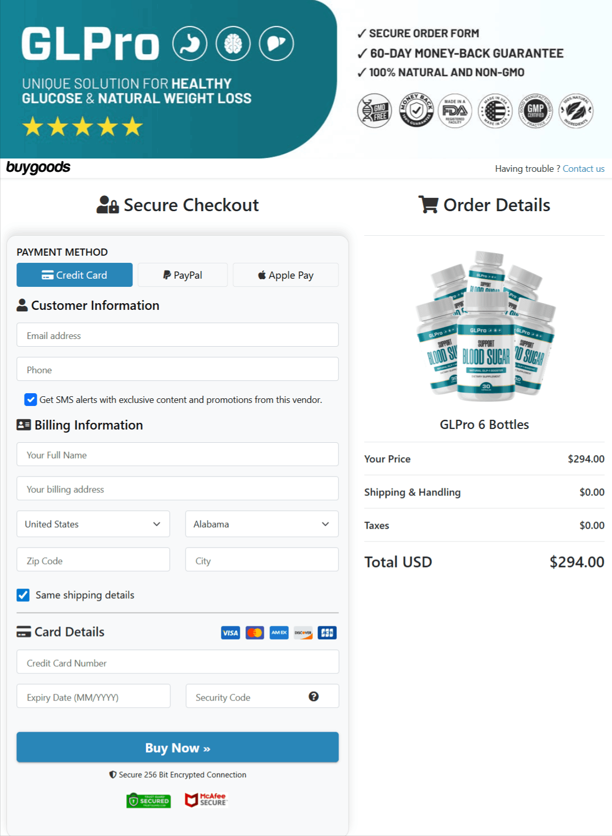 GLPro Checkout page